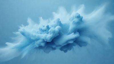 The primary subject of the image is a blue cloud, which is the main object, scene, or focus of the image. The setting or background features a blue sky, and the visual style appears to be a digital art or illustration. The dominant colors in the image are blue and white, creating a calm and serene atmosphere.