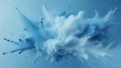 The primary subject of the image is a blue and white cloud, which is the main object, scene, or focus of the image. The setting or background is a blue sky, and the visual style is a digital art or illustration. The dominant colors are blue and white, and the overall atmosphere is serene and calming.