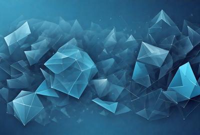 The primary subject of the image is a blue background with a pattern of geometric shapes, such as triangles and squares. The setting is a blue sky, and the visual style appears to be a digital art or illustration. The dominant colors are blue and white, creating a calm and serene atmosphere.