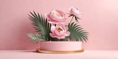 The primary subject of the image is a bouquet of pink flowers, which are arranged in a pink vase. The setting is a pink background, which adds a warm and inviting atmosphere to the scene. The visual style is a combination of photo and digital art, creating a realistic yet artistic representation of the flowers. The colors and mood of the image are predominantly pink, which evokes feelings of love, warmth, and happiness.
