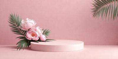 The primary subject of the image is a bouquet of pink flowers, which are placed on a pink surface. The setting appears to be a studio or a controlled environment, as the flowers are arranged on a pink table or a pink square. The visual style of the image is a close-up of the flowers, showcasing their beauty and details. The colors and mood of the image are predominantly pink, creating a warm and inviting atmosphere.