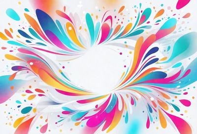 The primary subject of the image is a colorful, abstract design featuring a mix of pink, blue, yellow, and orange colors. The design appears to be a combination of a flower and a circle, with the circle being the central focus. The setting is a white background, which contrasts with the vibrant colors of the design. The visual style of the image is a mix of digital art and illustration, creating a unique and eye-catching pattern. The overall atmosphere of the image is lively and energetic,