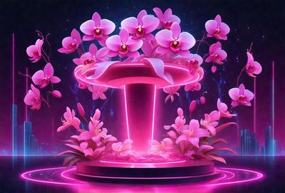 The primary subject of the image is a pink flower arrangement in a pink vase. The setting is a pink background, which adds to the overall visual style. The image is a digital art or illustration, showcasing the artist's creativity and attention to detail. The dominant colors in the image are pink, which gives the scene a warm and inviting atmosphere.