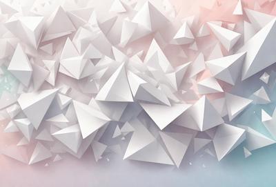 The primary subject of the image is a large, white, three-dimensional structure made of paper. The structure is composed of numerous triangular shapes, creating a visually striking and intricate design. The setting is a cloudy sky, which serves as a backdrop for the paper sculpture. The visual style of the image is a combination of digital art and illustration, showcasing the artist's skill in creating a complex and detailed design. The colors and mood of the image are predominantly white and blue, giving it