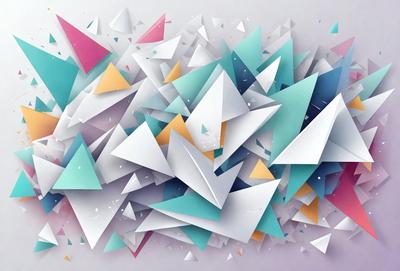 The primary subject of the image is a collection of colorful geometric shapes, including triangles and diamonds, arranged in a visually appealing manner. The setting is a purple background, which adds a contrasting and complementary color to the overall composition. The visual style of the image is a combination of digital art and illustration, creating a vibrant and dynamic scene. The dominant colors in the image are blue, pink, yellow, and white, which contribute to a lively and cheerful atmosphere.