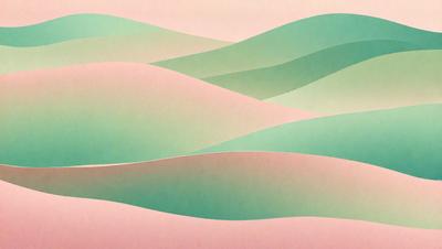 The image features a beautiful landscape with a pink and green color scheme. The primary subject is a mountainous area with a hillside and a valley, creating a serene and picturesque scene. The setting is a combination of a pink and green background, which adds a sense of tranquility to the image. The visual style is a mix of digital art and illustration, giving the scene a unique and artistic touch. The colors and mood of the image evoke a sense of calmness and relaxation, making it an