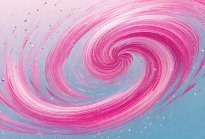 The primary subject of the image is a swirling, pink and white spiral. The setting is a blue background, which contrasts with the vibrant colors of the spiral. The visual style is a combination of digital art and illustration, creating a dynamic and eye-catching design. The dominant colors are pink and white, giving the spiral a lively and energetic appearance.