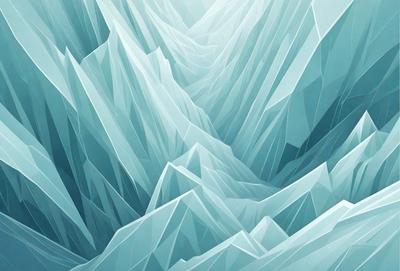 The primary subject of the image is a large, icy mountain range with a blue hue. The setting is a snowy, mountainous landscape, and the visual style is a digital art or illustration. The dominant colors are blue and white, creating a cold and icy atmosphere.