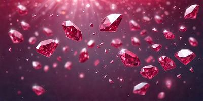The primary subject of the image is a group of red gems, which are scattered throughout the scene. The setting is a dark background, which contrasts with the bright red color of the gems. The visual style appears to be a digital art or illustration, as the gems are depicted in a realistic manner. The overall atmosphere of the image is vibrant and eye-catching, with the red gems being the main focus of the scene.