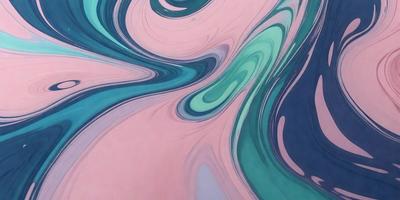 The primary subject of the image is a swirling, colorful pattern that resembles a painting or a digital artwork. The setting is a pink background, which adds a contrasting color to the scene. The visual style appears to be a mix of photo and digital art, creating a unique and vibrant atmosphere. The dominant colors in the image are pink, blue, and green, which contribute to the overall mood of the artwork.