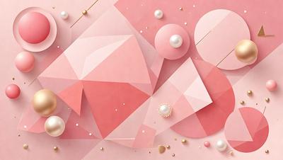 The primary subject of the image is a pink background with a pattern of circles and pearls. The setting is a pink surface, and the visual style is a combination of digital art and illustration. The dominant colors are pink and white, creating a warm and inviting atmosphere.