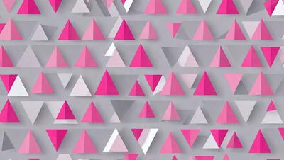 The primary subject of the image is a pattern of pink triangles. The setting is a white background, and the visual style appears to be a combination of digital art and illustration. The dominant colors are pink and white, creating a cheerful and vibrant atmosphere.