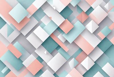 The primary subject of the image is a colorful, geometric pattern made up of various shapes and colors. The setting is a white background, which provides a clean and minimalist appearance. The visual style is a combination of digital art and illustration, creating a unique and eye-catching design. The dominant colors in the pattern are blue, pink, and white, which contribute to a lively and cheerful atmosphere.