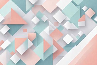 The primary subject of the image is a colorful, geometric pattern. The setting is a white background, which contrasts with the vibrant colors of the pattern. The visual style is a combination of digital art and illustration, creating a unique and eye-catching design. The dominant colors are pink, blue, and white, giving the pattern a lively and cheerful atmosphere.
