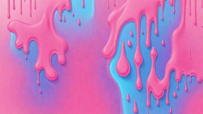 The primary subject of the image is a close-up of a pink and blue painting. The setting is a wall with a blue background. The visual style is a painting, and the colors and mood are vibrant and lively.