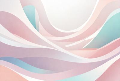 The primary subject of the image is a large, colorful, and abstract painting. The painting features a mix of pink, blue, and white colors, creating a vibrant and lively atmosphere. The setting is a white wall, which serves as a clean and neutral backdrop for the painting. The visual style of the image is a combination of digital art and illustration, showcasing the artist's creativity and skill in creating a unique and eye-catching piece of art.
