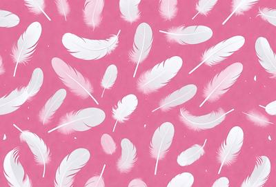 The primary subject of the image is a pattern of white feathers on a pink background. The feathers are arranged in various shapes and sizes, creating a visually appealing and unique design. The setting is a pink surface, which serves as the background for the feather pattern. The visual style of the image is a combination of digital art and illustration, as it showcases a creative and artistic representation of the feathers. The colors and mood of the image are predominantly pink and white, giving it