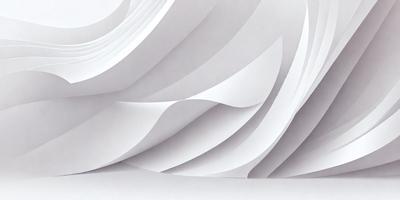 The primary subject of the image is a large, white, folded paper sculpture. The setting is a white background, which highlights the paper sculpture. The visual style is a combination of digital art and illustration, as the paper sculpture appears to be a three-dimensional representation of a wave. The colors and mood of the image are predominantly white, giving it a clean and minimalist appearance.
