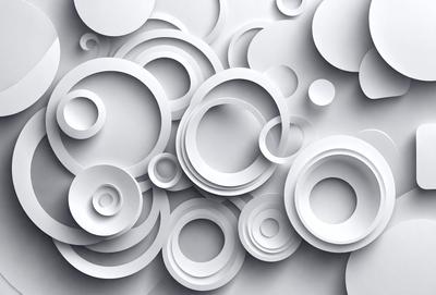 The primary subject of the image is a collection of white circles, which are arranged in various sizes and shapes. The setting is a white background, which provides a clean and minimalist appearance. The visual style is a combination of digital art and illustration, as the circles are created using a computer program. The dominant colors are white, which creates a clean and simple atmosphere.