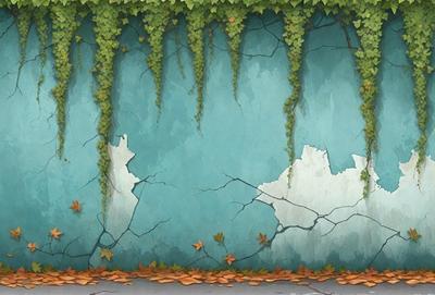 The primary subject of the image is a wall with a mossy, cracked appearance. The setting is an outdoor environment, possibly a forest or a natural area. The visual style is a combination of digital art and illustration, creating a unique and artistic representation of the wall. The colors and mood of the image are predominantly green and earthy, giving it a natural and serene atmosphere.