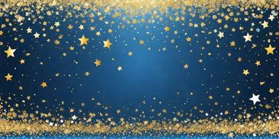 The primary subject of the image is a blue background with a pattern of stars. The setting is a night sky, and the visual style is a digital art or illustration. The dominant colors are blue and gold, creating a serene and peaceful atmosphere.