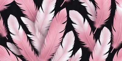 The primary subject of the image is a close-up of a pink feather. The setting is a black background, which contrasts with the pink feather. The visual style is a combination of a photo and a drawing, creating a unique and artistic representation of the feather. The colors and mood of the image are predominantly pink, giving it a soft and delicate appearance.
