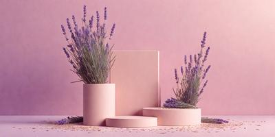 The primary subject of the image is a pink box with a purple flower on top of it. The setting is a pink background, and the visual style appears to be a photo. The dominant colors are pink and purple, creating a warm and inviting atmosphere.