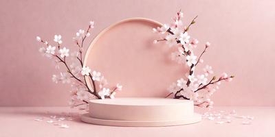 The primary subject of the image is a pink and white flower arrangement. The setting is a pink background, which creates a warm and inviting atmosphere. The visual style is a combination of photo and digital art, giving the image a realistic yet artistic appearance. The colors and mood are predominantly pink and white, evoking a sense of freshness and elegance.