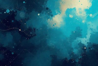 The primary subject of the image is a blue and white painting of a cloudy sky. The setting is a space with a backdrop of a blue and white cloudy sky. The visual style is a painting, and the colors and mood are predominantly blue and white, creating a serene and calming atmosphere.