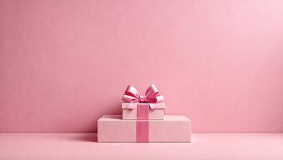 The primary subject of the image is a pink bowed box, which is placed on a pink background. The visual style of the image is a photo, and the colors and mood are predominantly pink, creating a warm and inviting atmosphere.