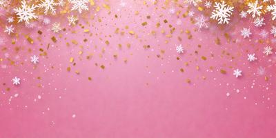 The primary subject of the image is a pink background with gold confetti falling on it. The setting is a pink surface, and the visual style is a digital art or illustration. The colors and mood of the image are predominantly pink and gold, creating a warm and festive atmosphere.