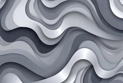 The primary subject of the image is a silver, metallic, and textured surface. The setting is a gray background, which contrasts with the silver surface. The visual style is a combination of photo and digital art, creating a unique and intricate pattern. The colors and mood of the image are predominantly silver and gray, giving it a modern and sophisticated appearance.