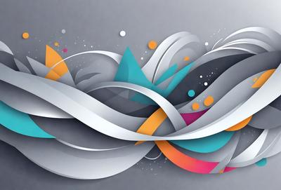The primary subject of the image is a colorful, abstract design featuring a mix of blue, orange, and white colors. The design is displayed on a gray background, giving it a modern and contemporary feel. The visual style of the image is a combination of digital art and illustration, creating a unique and eye-catching pattern. The overall atmosphere of the image is vibrant and energetic, with the bold colors and intricate design elements capturing the viewer's attention.