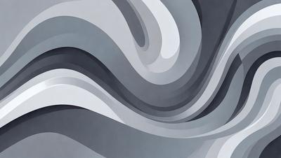 The primary subject of the image is a large, abstract painting featuring a wave-like pattern. The setting is a gray background, which contrasts with the painting's colors. The visual style is a combination of digital art and illustration, creating a unique and artistic representation of the wave. The dominant colors in the painting are gray, white, and possibly some shades of blue or green, giving the image a calm and serene atmosphere.