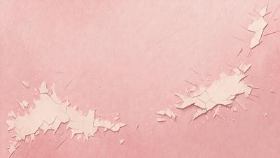 The primary subject of the image is a pink surface with a few white pieces of paper or paint chips on it. The setting appears to be a room with a pink wall. The visual style of the image is a close-up of the pink surface with the white pieces of paper or paint chips. The colors and mood of the image are predominantly pink and somewhat playful, as the white pieces of paper or paint chips add a touch of creativity to the scene.