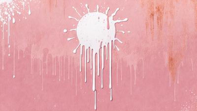 The primary subject of the image is a white sun with dripping paint, creating a unique and artistic visual effect. The setting is a pink background, which adds a contrasting color to the scene. The visual style appears to be a combination of digital art and illustration, as the dripping paint and the sun's shape are both creatively rendered. The colors and mood of the image are predominantly pink, which gives it a warm and inviting atmosphere.