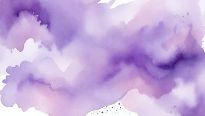 The primary subject of the image is a purple cloud, which is the main focus of the scene. The setting is a white background, and the visual style is a watercolor painting. The dominant colors in the image are purple and white, creating a calm and serene atmosphere.