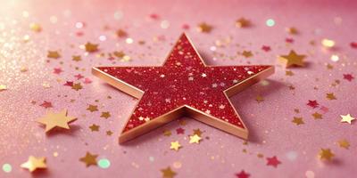 The primary subject of the image is a red star, which is the main object, scene, or focus of the image. The setting or background is a pink surface, which adds a contrasting color to the scene. The visual style of the image is a photo, as it captures the star in its natural environment. The colors and mood of the image are predominantly red and pink, creating a warm and inviting atmosphere.