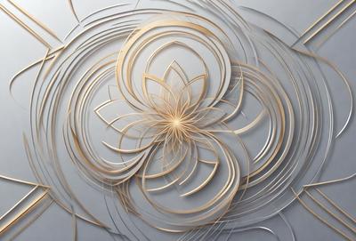 The primary subject of the image is a large, intricate, and ornate flower design. The setting is a gray wall, which serves as the backdrop for the flower design. The visual style of the image is a combination of digital art and illustration, creating a unique and eye-catching pattern. The dominant colors in the image are gold and silver, giving the design a luxurious and elegant appearance.