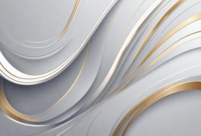 The primary subject of the image is a series of gold and white swirls, which are arranged in a pattern. The setting is a gray background, and the visual style appears to be a combination of digital art and illustration. The dominant colors are gold and white, creating a sense of elegance and sophistication.
