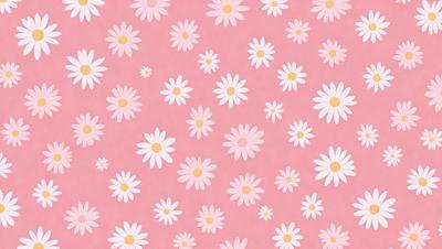 The primary subject of the image is a pattern of white flowers on a pink background. The flowers are arranged in a visually appealing manner, creating a sense of harmony and beauty. The setting appears to be a wall or a surface where the flowers are displayed, possibly as a decorative element or a design choice. The visual style of the image is a combination of digital art and illustration, as the flowers are depicted in a detailed and realistic manner. The colors and mood of the image are predominantly pink