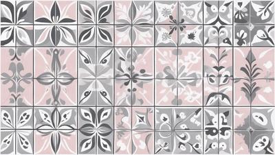 The primary subject of the image is a patterned tile with a pink and white color scheme. The setting is a room with a pink and white color scheme, which creates a warm and inviting atmosphere. The visual style is a combination of digital art and illustration, as the tile design is intricate and detailed. The colors and mood of the image are predominantly pink and white, giving it a feminine and elegant appearance.