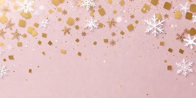 The primary subject of the image is a pink background with gold snowflakes scattered across it. The setting appears to be a winter scene, with the snowflakes adding a festive touch to the background. The visual style of the image is a combination of digital art and illustration, creating a unique and eye-catching design. The dominant colors in the image are pink and gold, giving it a warm and inviting atmosphere.