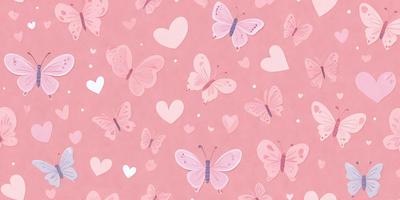 The primary subject of the image is a pink and white butterfly pattern. The setting is a pink background, and the visual style is a combination of digital art and illustration. The dominant colors are pink and white, creating a warm and inviting atmosphere.