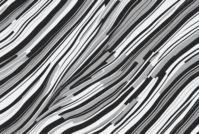 The primary subject of the image is a black and white zebra pattern. The setting is a black and white background, which creates a striking contrast with the zebra pattern. The visual style is a combination of a photo and digital art, as it appears to be a close-up of the zebra pattern. The dominant colors are black and white, giving the image a classic and timeless appearance.