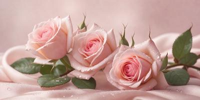 The primary subject of the image is a bouquet of pink roses. The setting is a pink background, which adds a soft and romantic touch to the scene. The visual style is a close-up of the roses, showcasing their delicate petals and intricate details. The colors and mood of the image are predominantly pink, creating a warm and inviting atmosphere.