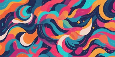 The primary subject of the image is a colorful, abstract design featuring a mix of blue, pink, and orange hues. The setting is a colorful background, and the visual style appears to be a combination of digital art and illustration. The overall atmosphere is vibrant and lively, with the colors creating a sense of energy and movement.