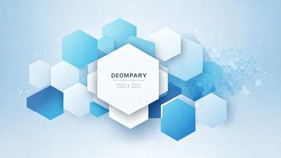 The primary subject of the image is a logo for a company called Deomparry. The logo is displayed in a blue and white color scheme, with a geometric design. The setting is a white background, which provides a clean and minimalist appearance. The visual style is a combination of digital art and illustration, creating a modern and professional look. The colors and mood of the image are predominantly blue and white, giving it a calm and sophisticated atmosphere.