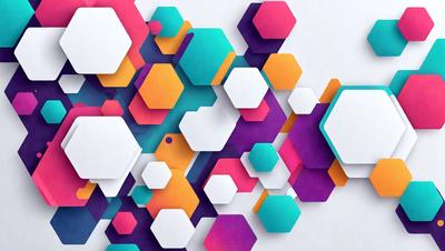 The primary subject of the image is a colorful geometric pattern, featuring a mix of bright colors such as pink, yellow, blue, and orange. The pattern is composed of various shapes, including squares and triangles, creating a visually appealing and vibrant design. The setting is a white background, which provides a clean and minimalist appearance to the pattern. The visual style of the image is a combination of digital art and illustration, showcasing the intricate details and vivid colors of the geometric pattern. The overall