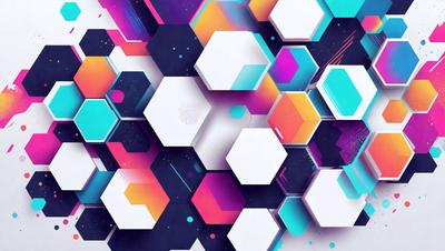 The primary subject of the image is a colorful, geometric pattern made up of various shapes and colors. The setting is a white background, which provides a clean and minimalist look to the pattern. The visual style is a combination of digital art and illustration, creating a vibrant and eye-catching design. The dominant colors in the pattern are blue, purple, and yellow, which contribute to a lively and energetic atmosphere.